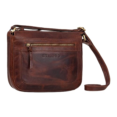 STILORD 'Ylva' Kleine Echtleder Handtasche Damen Vintage Umhängetasche Frauen klassische Abendtasche Klein Freizeittasche Partytasche zum Ausgehen, Farbe:porto - cognac von STILORD