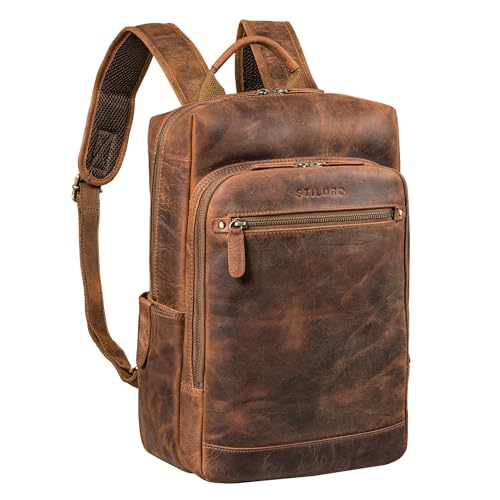 STILORD 'Yuki' Lederrucksack Herren Business Vintage Rucksack für 13,3 Zoll MacBook Laptoprucksack Moderner Daypack für Uni Arbeit Office Echt Leder, Farbe:mittel - braun von STILORD