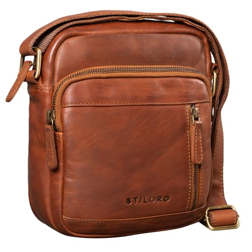 STILORD 'Zac' Kleine Umhängetasche Herren Leder Braun Schultertasche DIN A5 für Männer Vintage Herrentasche aus Echtem Voll-Leder, Farbe:Cognac/braun von STILORD