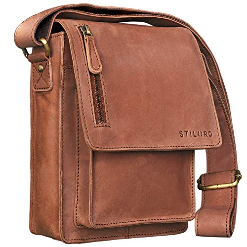 STILORD kleine Umhängetasche Herren Schultertasche Hülle Messenger Bag Leder Trageriemen Büffel-Leder braun von STILORD