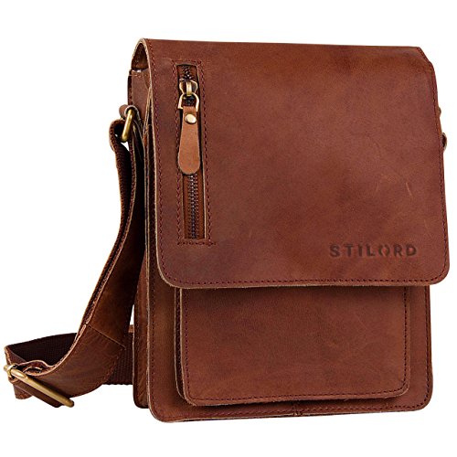 STILORD kleine Umhängetasche Herren Schultertasche Hülle Messenger Bag Leder Trageriemen Büffel-Leder braun von STILORD