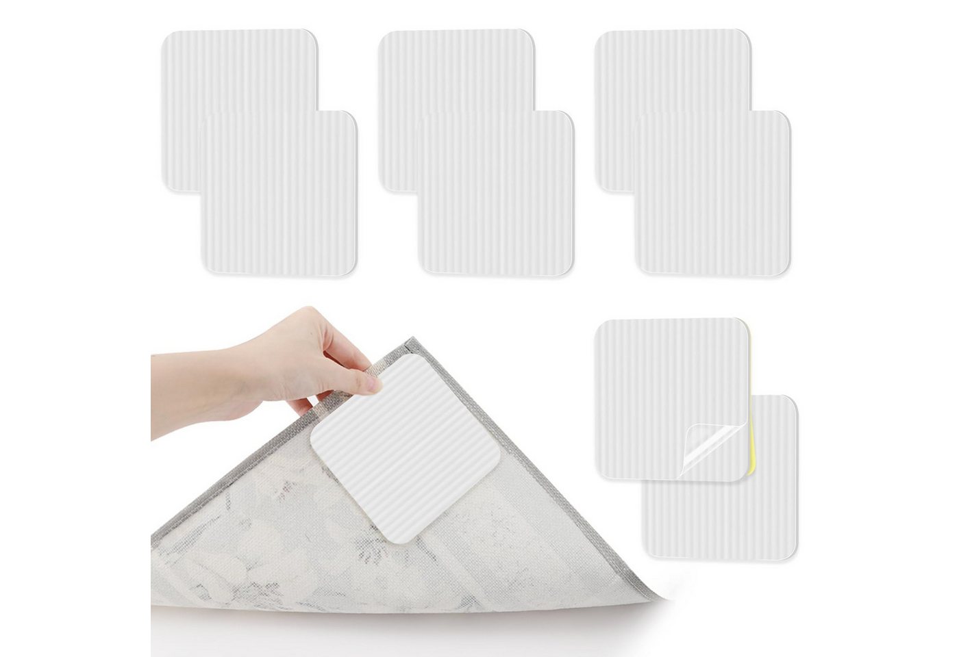 STILVORA Antirutsch-Aufkleber 8er-set Teppichunterlage Anti-Rutsch-Antirutschmatte Fixierpads, B: 10 cm, L: 10 cm, 8er Set Teppich Greifer zuschneidbar mit Vakuum-Adsorption, 8-tlg., Teppichstopper Teppich Unterlage Antirutschmatte Teppichbefestigung, für Kinderzimmer Wohnzimmer Schlafzimmer Büros Boden usw von STILVORA