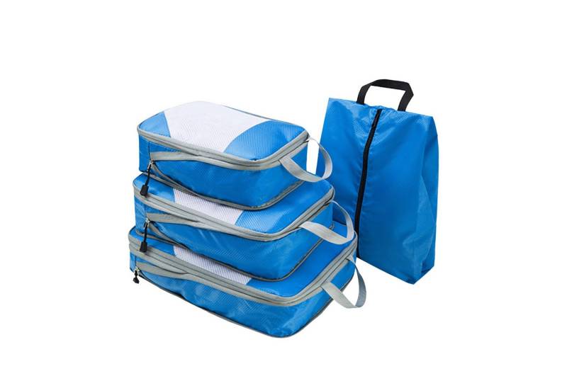 STILVORA Kofferorganizer 4-teiliges Set Reise-Organizer Set Packtaschen Set Kleidungstasche (Set 4 Stück Klein Mittel Groß mit Schuhbeutel, 4-tlg., Kompressions Verpackungswürfel, Kleidertaschen), Aufbewahrungsbeutel für Reisen von STILVORA