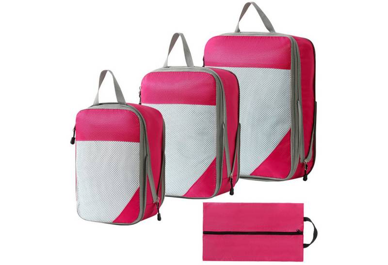 STILVORA Kofferorganizer 4-teiliges Set Reise-Organizer Set Packtaschen Set Kleidungstasche (Set 4 Stück Klein Mittel Groß mit Schuhbeutel, 4-tlg., Kompressions Verpackungswürfel, Kleidertaschen), Aufbewahrungsbeutel für Reisen von STILVORA