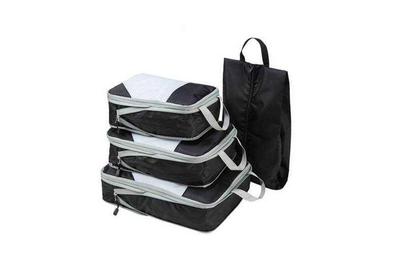 STILVORA Kofferorganizer 4-teiliges Set Reise-Organizer Set Packtaschen Set Kleidungstasche (Set 4 Stück Klein Mittel Groß mit Schuhbeutel, 4-tlg., Kompressions Verpackungswürfel, Kleidertaschen), Aufbewahrungsbeutel für Reisen von STILVORA