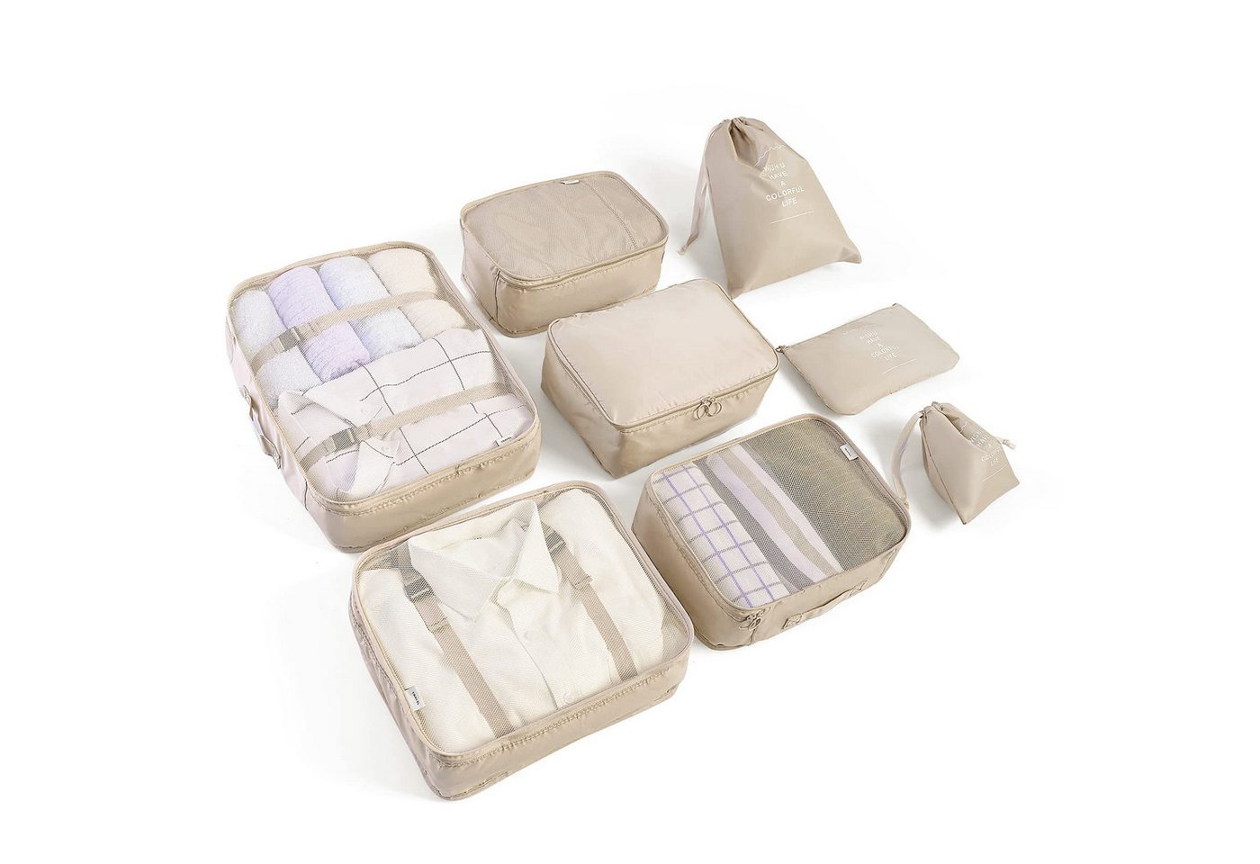 STILVORA Kofferorganizer Koffer Organizer Set 8-teilig Reisebeutel Set mit Reißverschluss (Gepäcktaschen mit Kleidersäcken Schuhbeutel Wäschebeutel, 8-tlg., Verpackungswürfel, Kleidertaschen), Aufbewahrungstaschen Set platzsparend ideal für Koffer Reisen Alltag von STILVORA