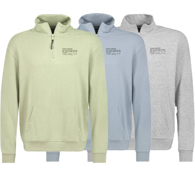 STITCH & SOUL Herren Sweater mit Reißverschluss moderner Troyer-Pullover mit Stehkragen Baumwoll-Pullover H10014C21404A in Grau, Blau oder Grün von STITCH & SOUL