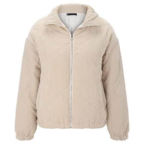 Damen Cord Baumwolljacke Damen Vertikaler Kragen Baumwolljacke Warme Jacke Frauen Übergröße Wintermäntel, weiß, 36 von STKOOBQ