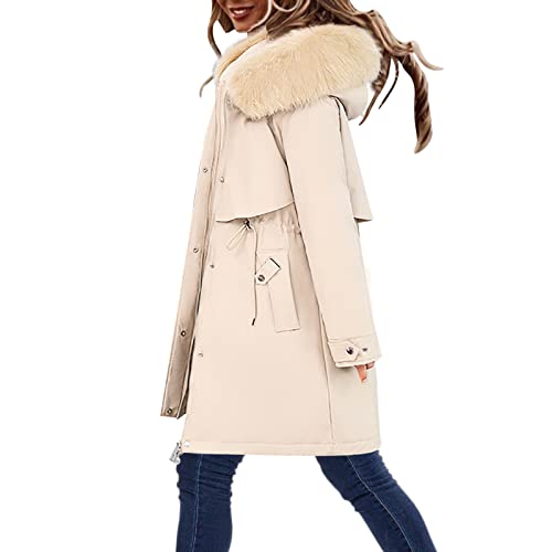 STKOOBQ Damen Übergröße Täglicher Wintermantel Reverskragen Langarm Jacke Vintage Dicker Mantel Jacke Warm Kapuze Dick Gepolsterte Oberbekleidung Blank Top, weiß, M von STKOOBQ