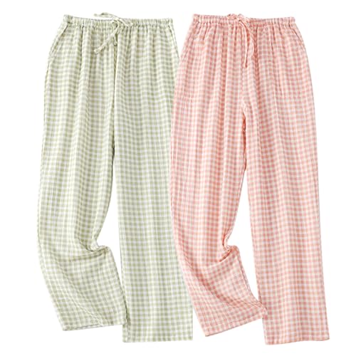 STMAHER 2-Pack Frauen Baumwolle Pyjama Bottoms Leichte Schlaf-Lounge Hosen Plaid Nachtwäsche Lange Pj Hosen Mit Tasche RG S1 STMAHER 2-Pack Frauen Baumwolle Pyjama Bottoms Leichte Schlaf-Lounge Hosen Plaid Nachtwäsche Lange Pj Hosen Mit Tasche RG S1 von STMAHER