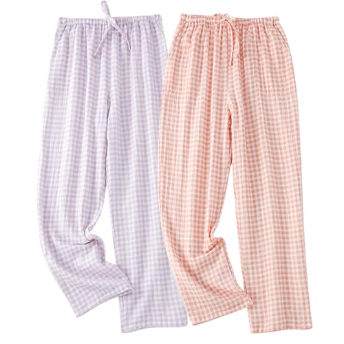 STMAHER 2-Pack Frauen Baumwolle Pyjama Bottoms Leichte Schlaf-Lounge Hosen Plaid Nachtwäsche Lange Pj Hosen Mit Tasche RP S von STMAHER