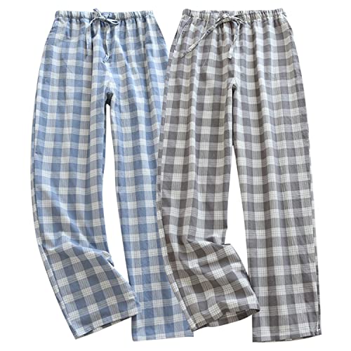 STMAHER 2er Pack Herren Baumwolle Pyjamahose Schlafanzughose Lang Pyjamahose Herren Karierte Nachtwäsche BH XL1 von STMAHER