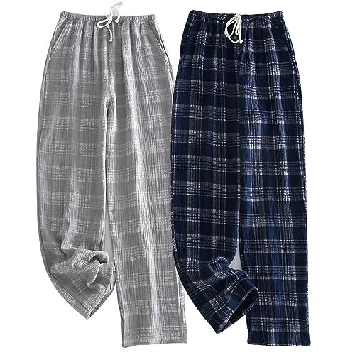 STMAHER 2er Pack Herren Schlafanzughose Baumwolle Pyjamahose Herren LaNH Pyjamahose Karierte Nachtwäsche(NH XXL1) von STMAHER