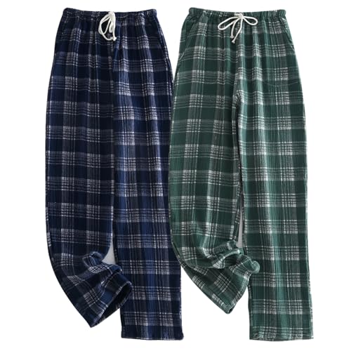 STMAHER 2er Pack Herren Schlafanzughose Baumwolle Pyjamahose Herren Lang Pyjamahose Karierte Nachtwäsche(NG XXL) von STMAHER