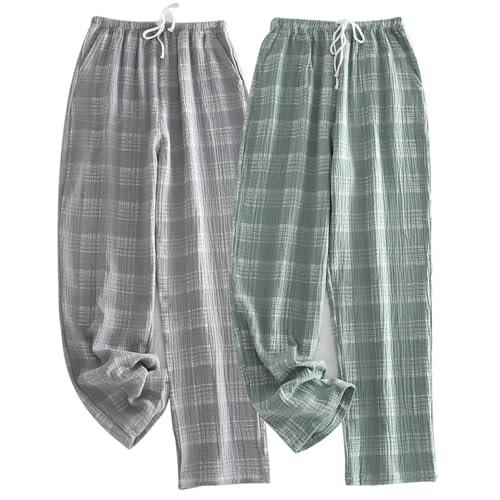 STMAHER 2er Pack Herren Schlafanzughose Baumwolle Pyjamahose Herren Lang Pyjamahose Karierte Nachtwäsche(QH L) von STMAHER