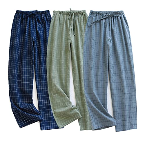 STMAHER 3er Pack Herren Baumwolle Pyjamahose Schlafanzughose Lang Pyjamahose Herren Karierte Nachtwäsche A XL von STMAHER