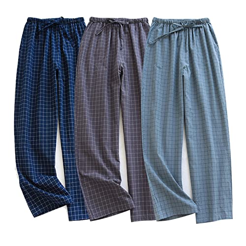 STMAHER 3er Pack Herren Baumwolle Pyjamahose Schlafanzughose Lang Pyjamahose Herren Karierte Nachtwäsche B M von STMAHER