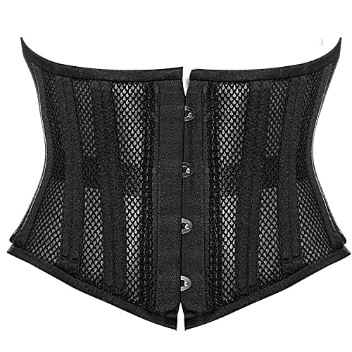 STMAHER Damen Lace Up Korsett Unterbrust Satin Mesh Corsage mit Schnürung Kurzer Torso Taillengürtel Waist Trainer Corset (Black5 XL) von STMAHER