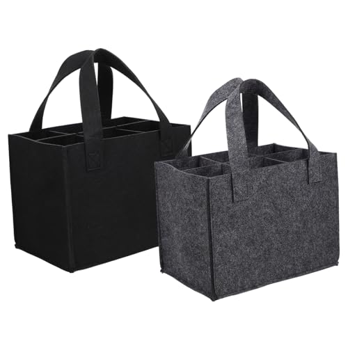 STOBAZA 2 Stück Filz Weintragetaschen mit Fächern Wiederverwendbare Flaschentaschen für Weinflaschen Stabile Geschenkverpackungstaschen in Schwarz für Weihnachten und Party von STOBAZA
