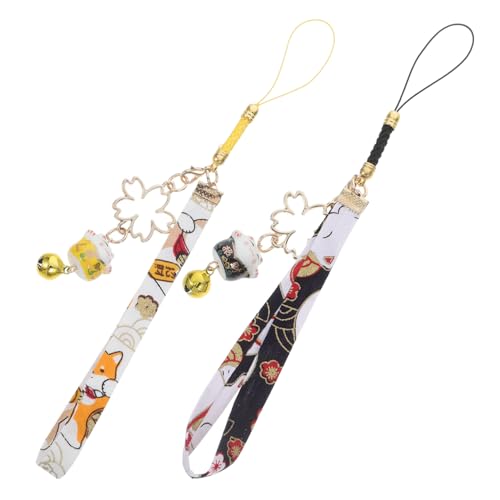 STOBAZA 2 Stück Teiliges Japanisches Maneki Neko Schlüsselanhänger Glockenblume Glückskatze Anhänger Farblich Sortiert Symbolisiert Wohlstand und Schutz Geeignet als Handy Taschencharm von STOBAZA