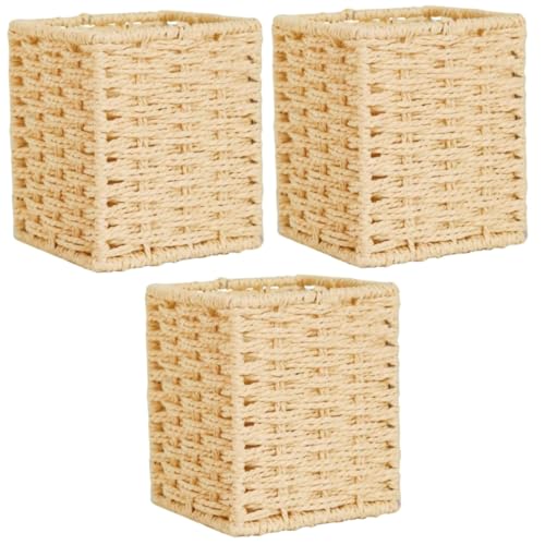 STOBAZA 3 STK Gewebte Aufbewahrungsbox beige geflochtene aufbewahrungskörbe Organizer zur Aufbewahrung von Kosmetika Make-up-Pinselhalter Rattan Schreibtisch Geschirr Büro-Stiftbehälter von STOBAZA