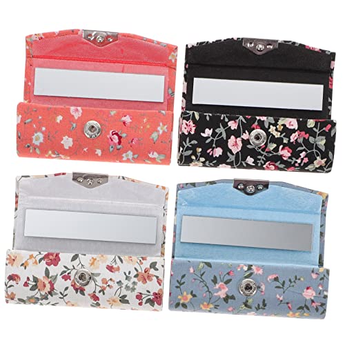 STOBAZA Lippenstiftetui mit Spiegel 4 Stück Blumenstil Kleiner Lippenstifthalter Tragbarer Lippenstift Organizer für Damen Filigraner Schmuckschatulle von STOBAZA