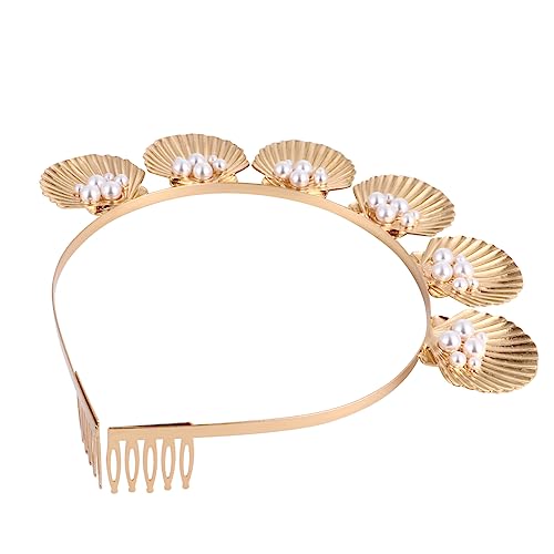 STOBOK Muschel-stirnband Aus Metall Dekoratives Haarband Mit Perlen Zartes Stirnband Für Urlaub Und Geburtstag Kopfbedeckung Zum Fest von STOBOK
