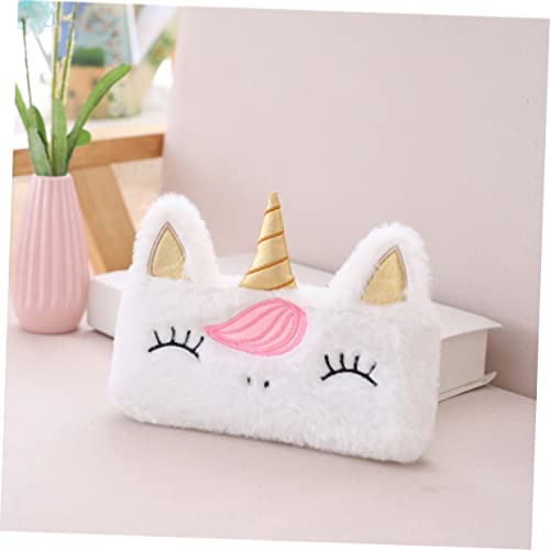 STOBOK 2 STK Einhorn-Stifthalter Beutel Winter Kosmetikkoffer Makeup Tasche Handtasche Mäppchen Geldbörse Flauschige Kosmetiktasche Aufbewahrungstasche Student Make-up Pinsel Weiß von STOBOK