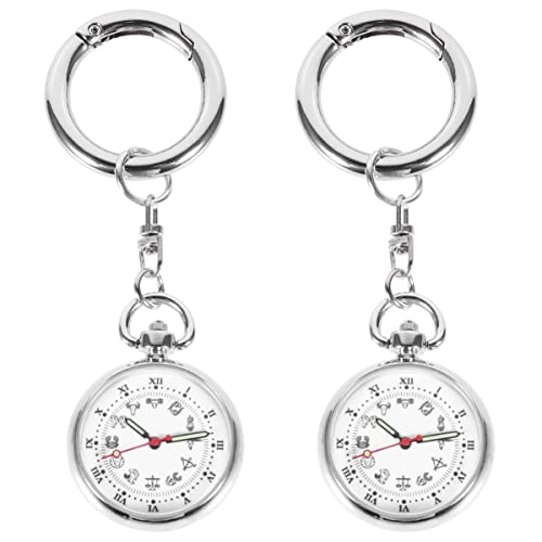 STOBOK 2 Stücke Tag Runde Tasche Favors Clip Geschenk Schlüssel Uhr Silber Stil Pflege Krankenschwestern Schlüsselbund Dekorative Uhren Ring Liefert Unisex Pin von STOBOK