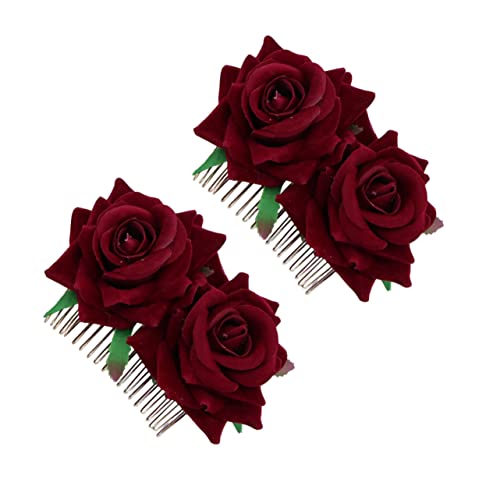 STOBOK 2st Blumenhaarspangen Für Frauen Haarspange Hochzeit Rose Haarkamm Floraler Haarkamm Hochzeitshaarspangen Für Bräute Rosafarbene Haarspange Braut Schmuck Rosen von STOBOK