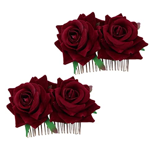 STOBOK 2st Rosenblütenkamm Hochzeit Rose Haarkamm Hochzeitshaarspangen Für Bräute Haarspange Mit Rosenblüten Floraler Haarkamm Braut Haarkamm Schmuck Fräulein Geschenk von STOBOK