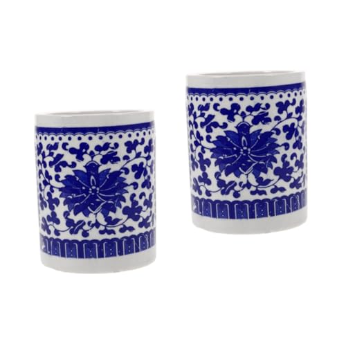 STOBOK 2st Stifthalter Aus Blauem Und Weißem Porzellan Besteck Schreibtisch-Organizer Klarer Stifthalter Desktop-bleistiftbecher Stifte Bleistift Topfhalter Stift-Organizer Machen Keramik von STOBOK