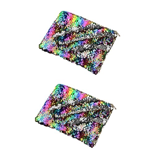 STOBOK 2stücke Glitzernde Pailletten Stiftetui Mit Reißverschluss Multifunktionale Kosmetiktasche Und Münztüte Für Damen Und Schüler Regenbogen Und Silber Für Schulbedarf Und von STOBOK