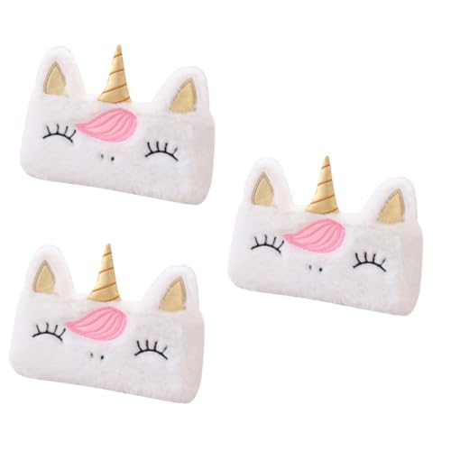 STOBOK Plüschhandtasche 3 STK Einhorn Handtasche Kosmetikkoffer Makeup Tasche Make-up Pinsel Geldbörse Beutel Winter Karikatur Aufbewahrungstasche Federmäppchen aus Leder Student Weiß von STOBOK