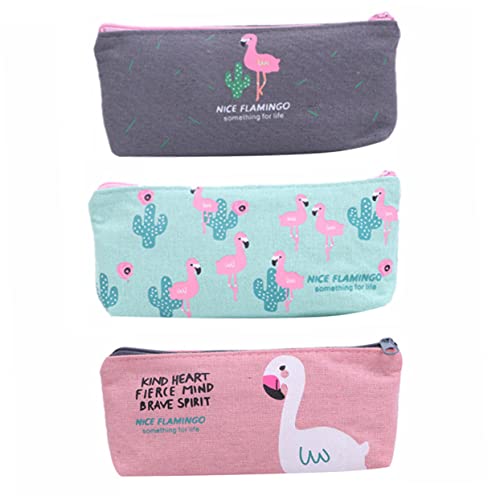 STOBOK Niedliches Federmäppchen Für Jungen Und Mädchen Flamingo-Muster Canvas-stiftetasche Aufbewahrungstasche Für Studenten Design Material 3-teiliges Set Marke Zufällige Farbe von STOBOK