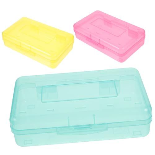 STOBOK 3stücke Kunststoff Bleistiftbox Tragbar Großes Fassungsvermögen Schreibwarenbehälter Für Schüler Mit Deckel Organizer Für Federmäppchen von STOBOK