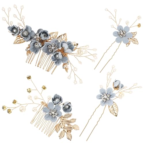 4 Stück Gold Hochzeit Haarkamm Perle Braut Haarschmuck Strass Brautschmuck Kamm Haarspange für die Braut Brautjungfer - Blaue von STOBOK