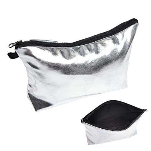 STOBOK Damen Make-up-Tasche, Kulturbeutel, Reisetasche, Kulturbeutel, Kosmetiktasche, Handtasche, wasserfest, schwarzer Bleistift, silber, medium, Zentimeter von STOBOK