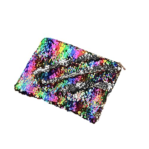 STOBOK Pailletten-federmäppchen Mit Reißverschluss Glitzernde Tasche Silber Kleine Bleistifttasche Münzbörse Für Damen Studenten Schreibwaren Regenbogen Und Silber von STOBOK