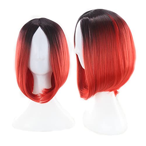 STOBOK Damen Bob Perücke Gradient Farbwechsel Hitzebeständige Synthetikhaare Kurze Glatte Perücke Für Cosplay Alltag Partys Und Besondere Anlässe Rot-gradient von STOBOK