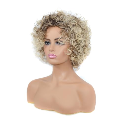 STOBOK Kurze Afro Perücke Damen Aus Hochtemperaturfaser Goldene Lockenperücke Für Täglichen Gebrauch Modische Atmungsaktive Haarperücke Für Cosplay Mottopartys Und Alltag Bequem Und von STOBOK