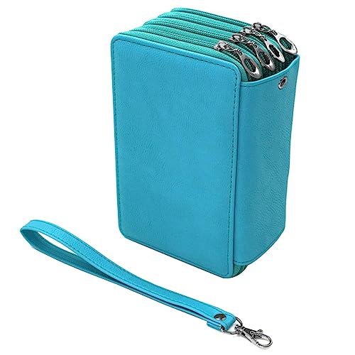 STOBOK 72Löcher PU Leder Federmäppchen Grün Fächer Schichten Stiftetasche für Junge Mädchen Künstler und Schüler Tragbar mit Griff Langlebige Reisetasche für Bleistifte und Gelstifte von STOBOK