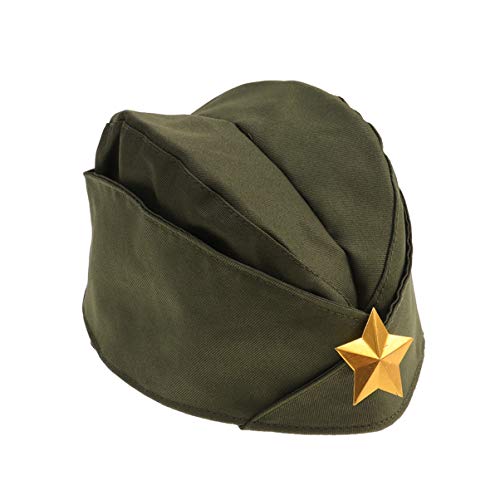 STOBOK Militärseitenkappe Sowjetischer Hut Pilotka Khaki Russischer Armeehut mit Goldenem Stern für Karnevals-Cosplay-Party (Armee Grün + Goldener Stern) von STOBOK