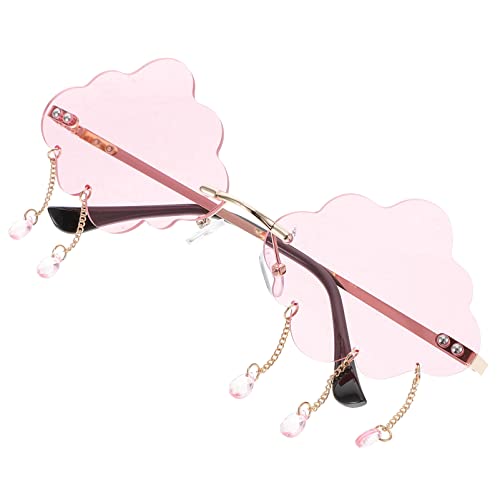 STOBOK Randless Wolken Sonnenbrille Vintage Wolkenförmige Brillen Brillen Rahmenlose Wolken Sonnenbrille mit Regenkristallanhänger (Pink) von STOBOK