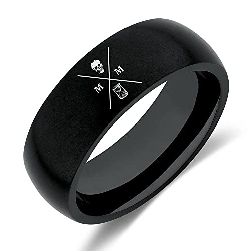 STOIC STORE UK Memento Mori Ring - Edelstahl Totenkopf Ring für den praktizierenden Stoiker - Schwarzer Momento Mori Ring mit minimalistischem Logo Design, Pinky Ring für Männer Frauen (US 07) von STOIC STORE UK