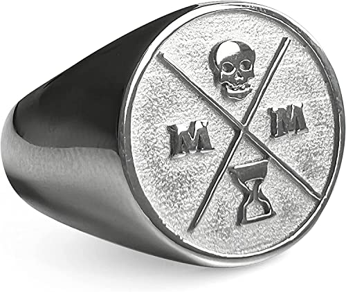 Stoic Store UK Memento Mori Siegelring Silber - 316L Edelstahl Stoic Siegelring - Momento Mori Ring mit 3D Totenkopf Design (US 11) von Stoic Store UK