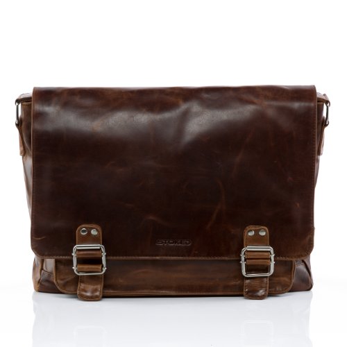 STOKED Messenger Bag mit Laptopfach Nathan aus Premium Leder I Kuriertasche groß für Herren und Damen 15.4 Zoll Laptop I Umhängetasche braun handgefertigt von STOKED