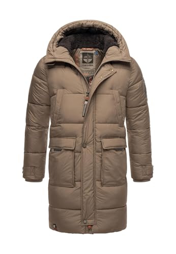 Herren Wintermantel warm Winterjacke lang Steppmantel mit Kapuze B744 [B744-Bevii-Stone-Brown-Gr.3XL] von STONE HARBOUR