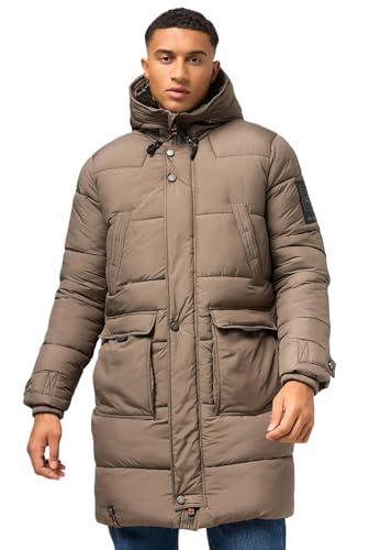 Herren Wintermantel warm Winterjacke lang Steppmantel mit Kapuze B744 [B744-Bevii-Stone-Brown-Gr.3XL] von STONE HARBOUR