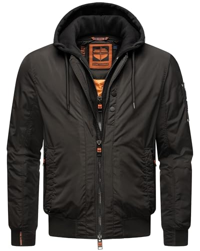 STONE HARBOUR Herren Bomberjacke Blouson Übergang Bomber Jacke mit Kapuze B750 [B750-Hoob-Schwarz-Gr.L] von STONE HARBOUR